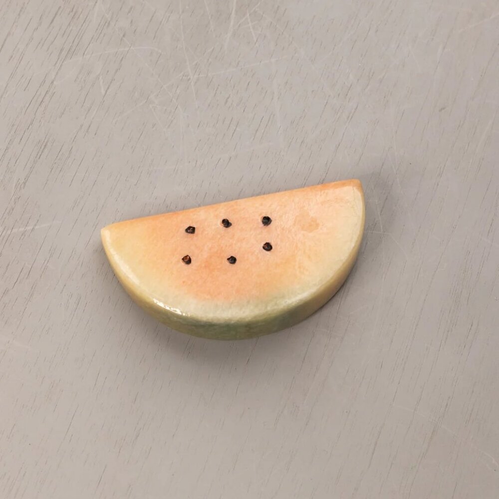 Small Alabaster Stone Watermelon Slice Figurine